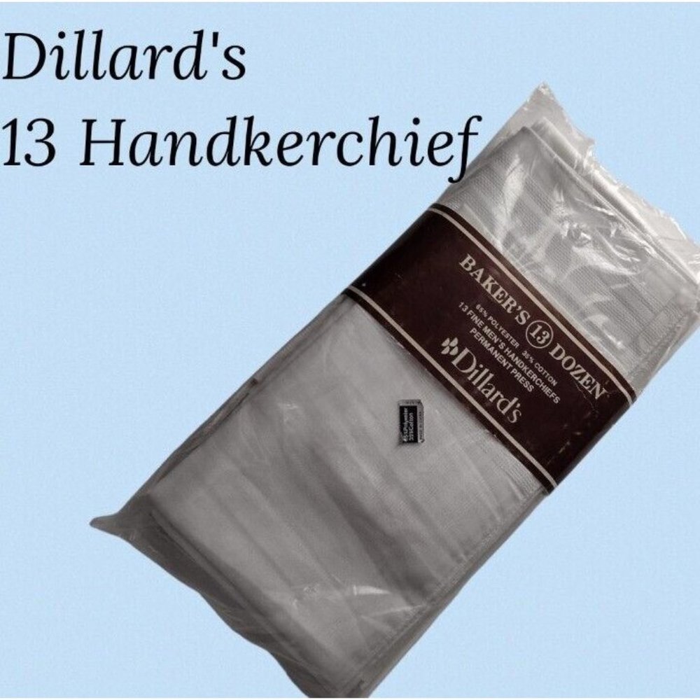 Dillard's NEW White Fine Men's Handkerchiefs Permanent Press 65%Poly 35%cotton